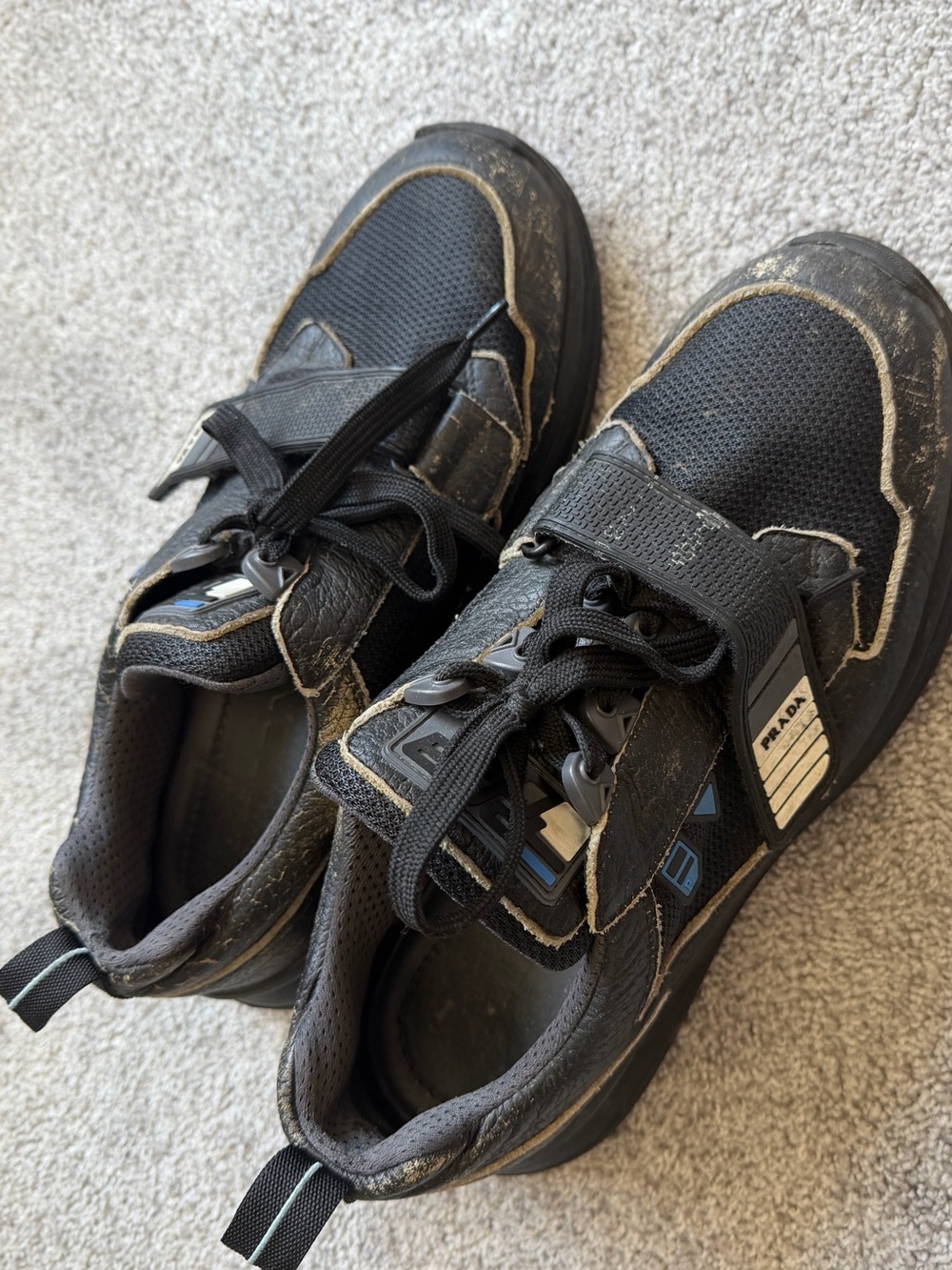 Men’s Prada 2EG266 Black Leather Mesh Platform Sneakers Sz 7 (fits eu 42/us sz9)